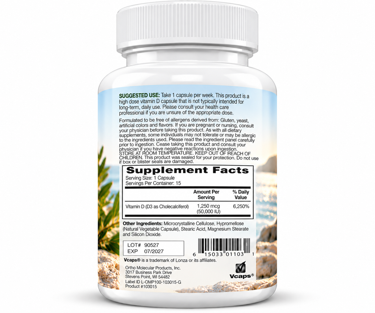 Vitamin D3 50k IU | High-Potency Daily Vitamin D Support | 15 Capsules